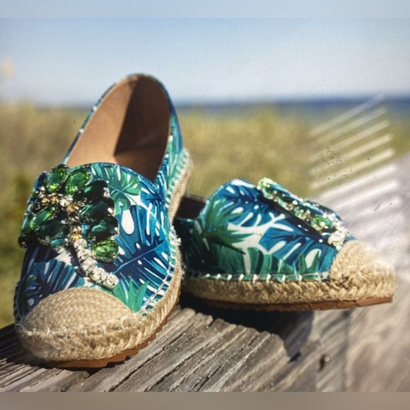 Lauren Lorraine Tropical Embellished Flat Espadrille - Picture 1 of 7